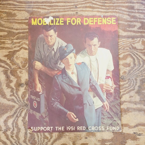 1951 WWII Mobilize for Defense Red Cross War Fund Poster Original - Picture 1 of 9